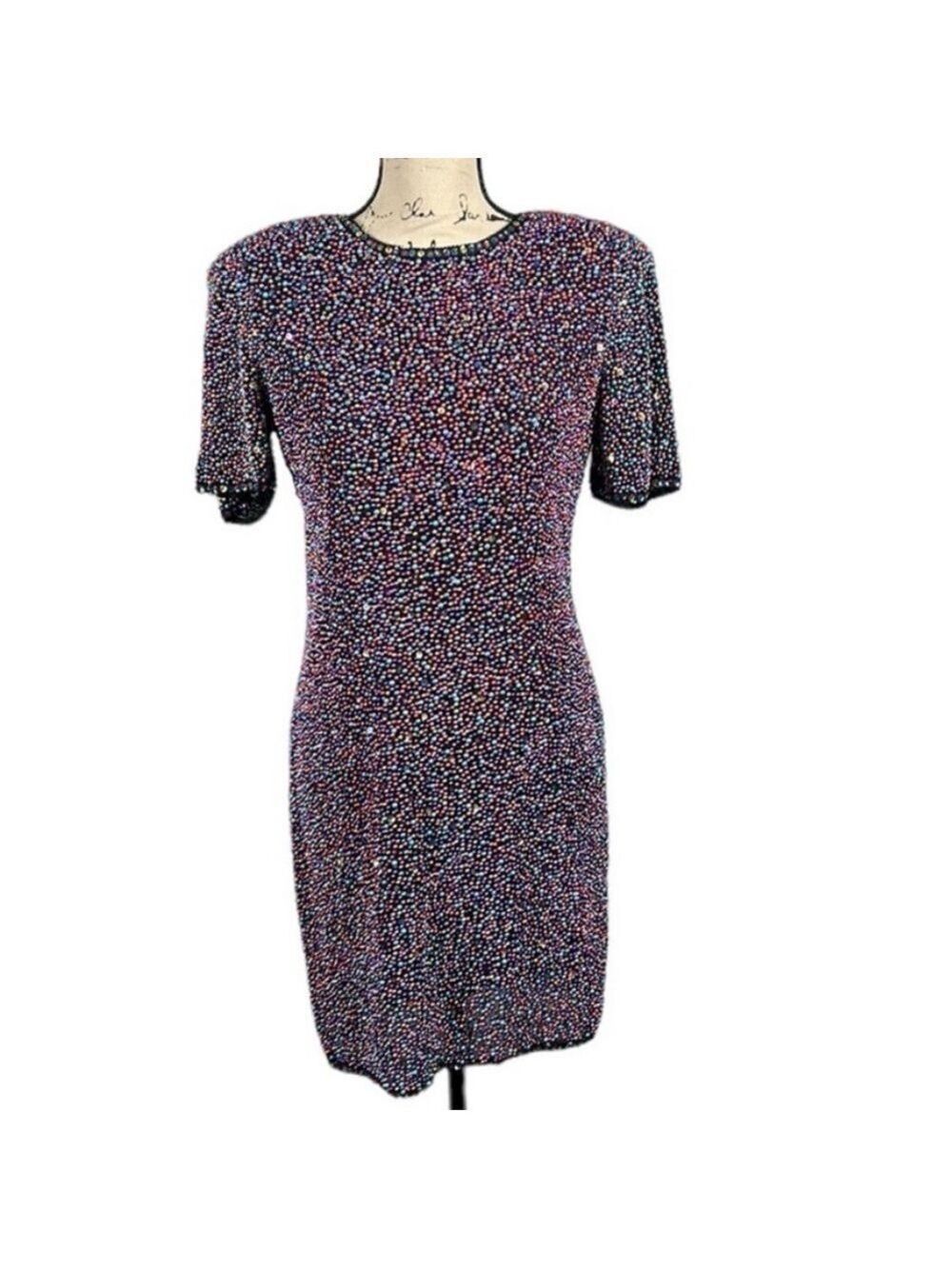 Vintage 80’s Heavy Hand Beaded and Sequinned Dress Size M